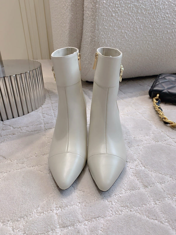 CC 25 Chunky High-heeled Ankle Boots White Calfskin 516658
