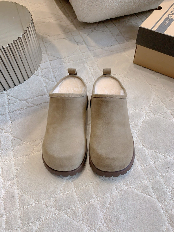 UGG Tazz Slippers Khaki Wool Suede Fleece Lining 516914