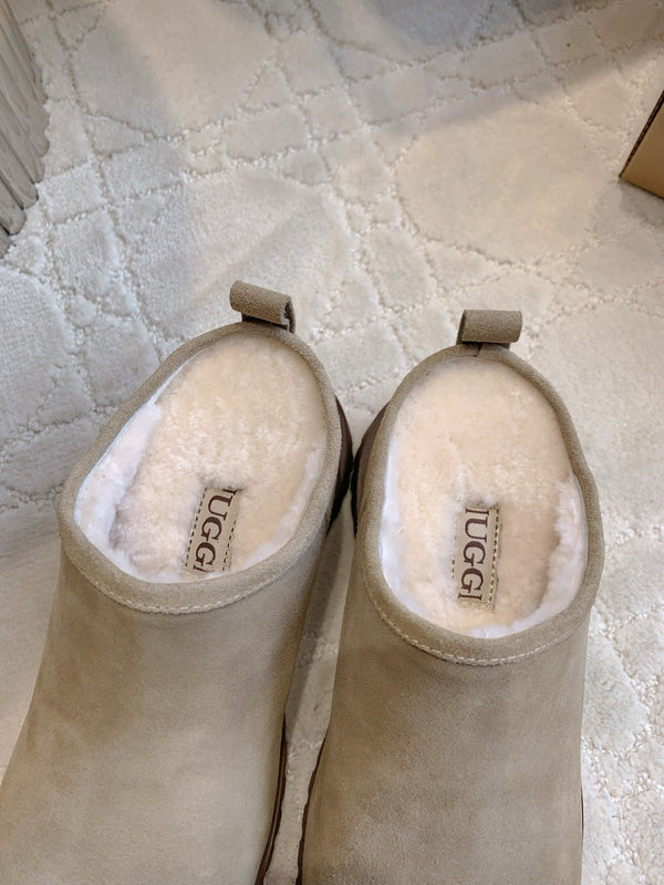 UGG Tazz Slippers Khaki Wool Suede Fleece Lining 516914