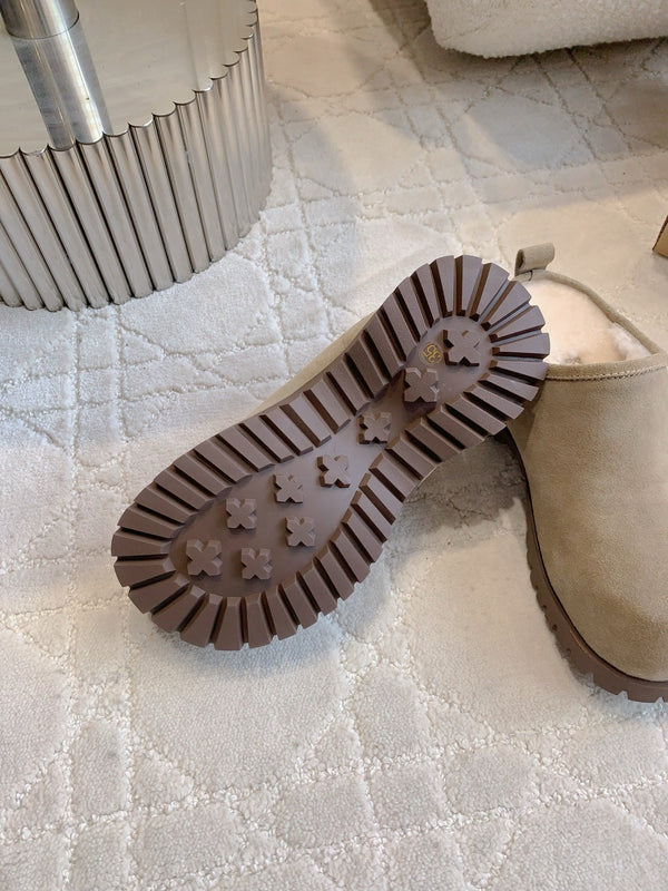 UGG Tazz Slippers Khaki Wool Suede Fleece Lining 516914