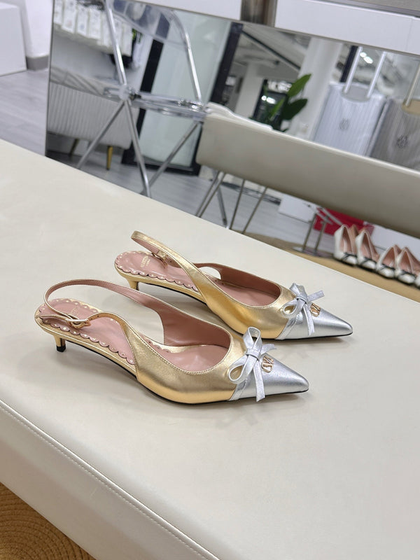 Bepointy Slingback Pumps Bow In Gold Mix Silver Metaliic Cowhide Pale Pink Sheepskin Linning 304248
