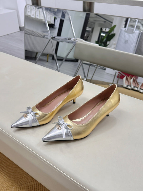 Bepointy Pump Bow In Gold Mix Silver Metaliic Cowhide Pale Pink Sheepskin Linning 304250