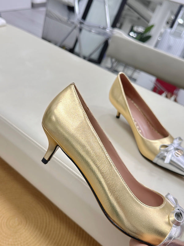 Bepointy Pump Bow In Gold Mix Silver Metaliic Cowhide Pale Pink Sheepskin Linning 304250