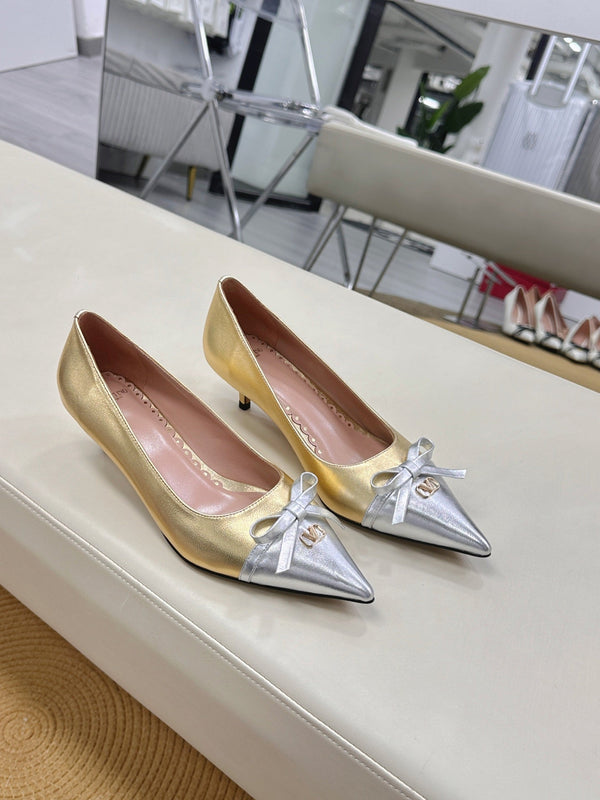 Bepointy Pump Bow In Gold Mix Silver Metaliic Cowhide Pale Pink Sheepskin Linning 304250