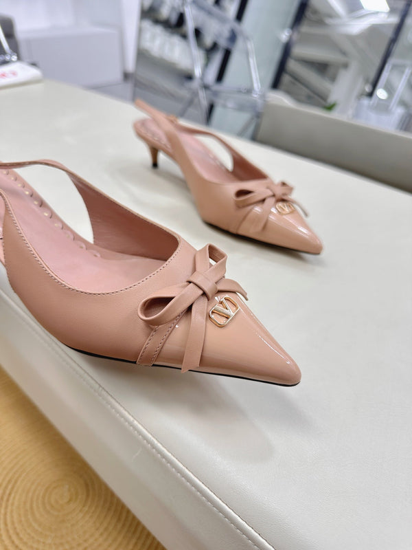 Bepointy Slingback Pumps Bow In Rose Cannelle Cowhide And Patent Leather Pale Pink Sheepskin Linning 304256