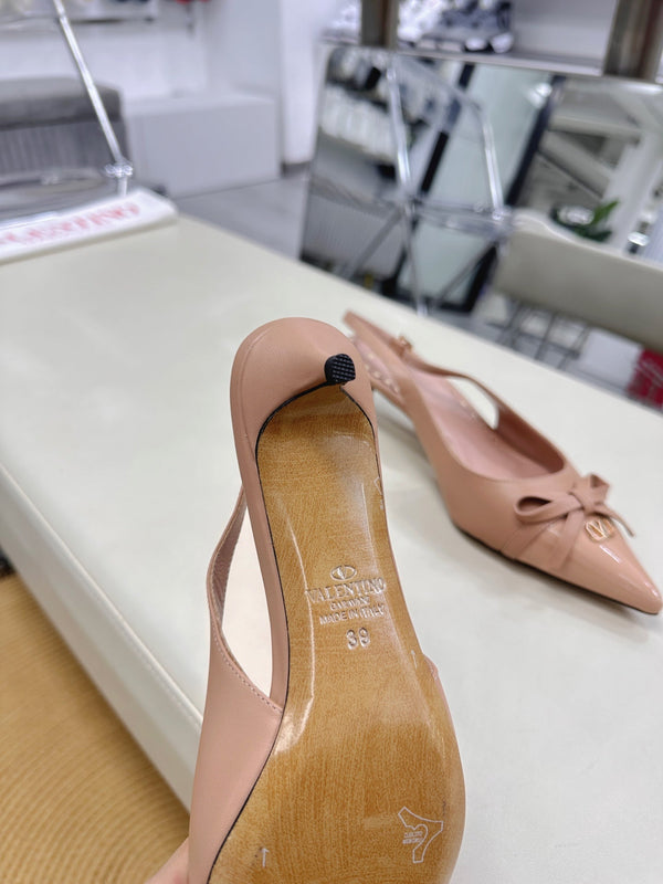 Bepointy Slingback Pumps Bow In Rose Cannelle Cowhide And Patent Leather Pale Pink Sheepskin Linning 304256