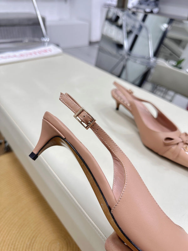 Bepointy Slingback Pumps Bow In Rose Cannelle Cowhide And Patent Leather Pale Pink Sheepskin Linning 304256
