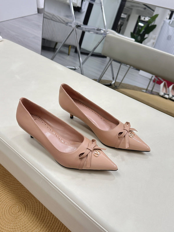 Bepointy Pump Bow In Rose Cannelle Cowhide And Patent Leather Pale Pink Sheepskin Linning 304258