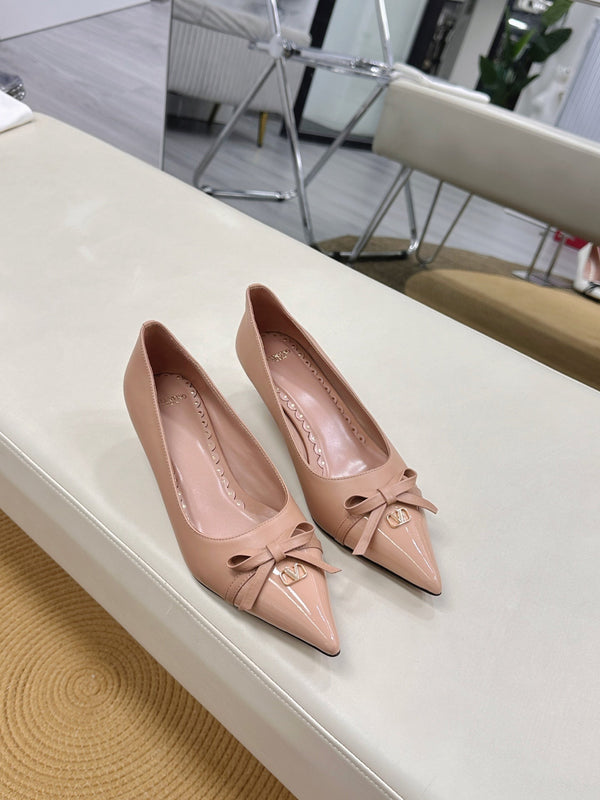 Bepointy Pump Bow In Rose Cannelle Cowhide And Patent Leather Pale Pink Sheepskin Linning 304258