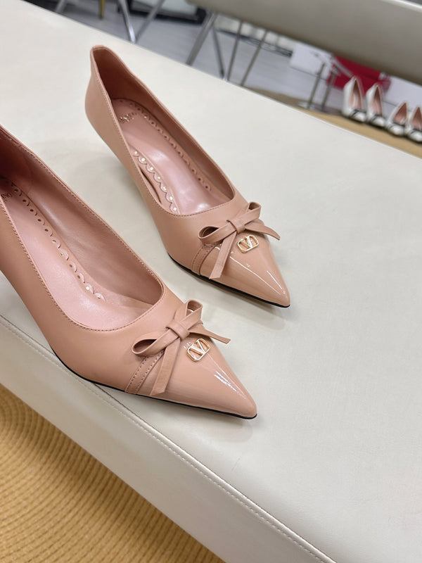 Bepointy Pump Bow In Rose Cannelle Cowhide And Patent Leather Pale Pink Sheepskin Linning 304258