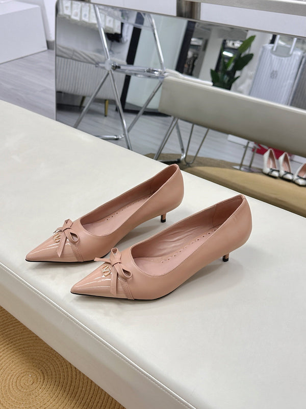 Bepointy Pump Bow In Rose Cannelle Cowhide And Patent Leather Pale Pink Sheepskin Linning 304258