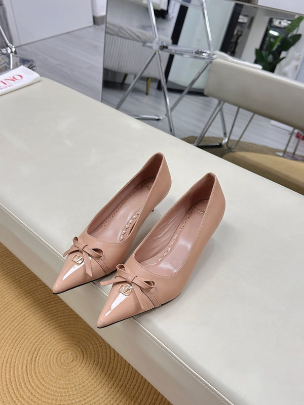 Bepointy Pump Bow In Rose Cannelle Cowhide And Patent Leather Pale Pink Sheepskin Linning 304258