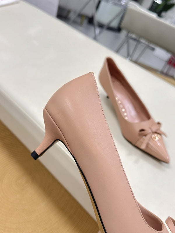 Bepointy Pump Bow In Rose Cannelle Cowhide And Patent Leather Pale Pink Sheepskin Linning 304258