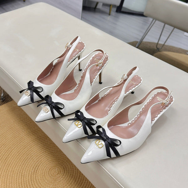Bepointy Slingback Pumps Bow In White Cowhide And Patent Leather Pale Pink Sheepskin Linning 304260