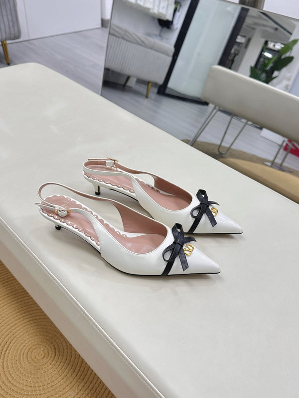 Bepointy Slingback Pumps Bow In White Cowhide And Patent Leather Pale Pink Sheepskin Linning 304260