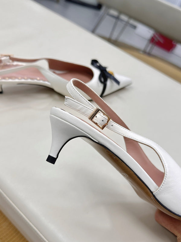 Bepointy Slingback Pumps Bow In White Cowhide And Patent Leather Pale Pink Sheepskin Linning 304260