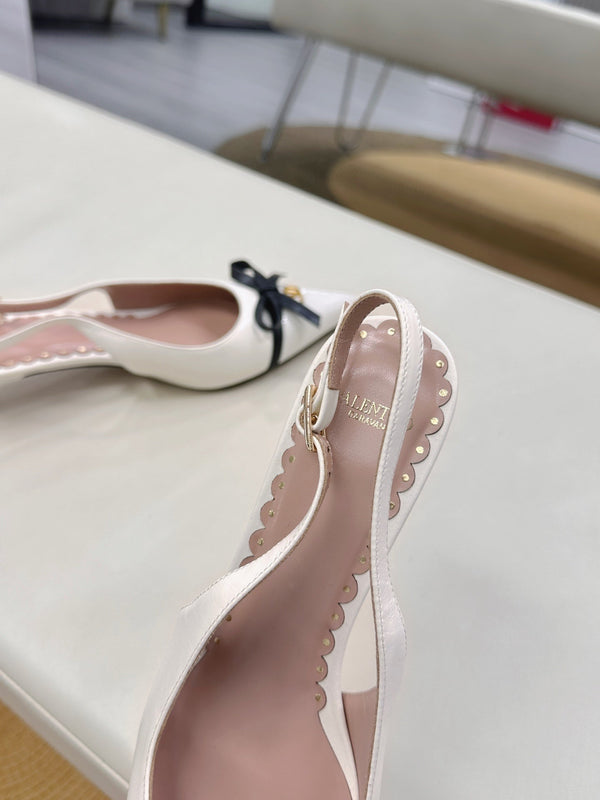 Bepointy Slingback Pumps Bow In White Cowhide And Patent Leather Pale Pink Sheepskin Linning 304260