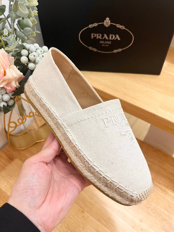 PRA ESPADRILLES LOAFERS CREAMY WHITE LINEN FABRIC