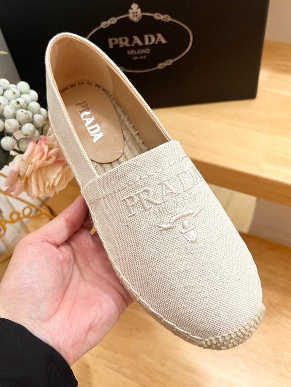 PRA ESPADRILLES LOAFERS CREAMY WHITE LINEN FABRIC