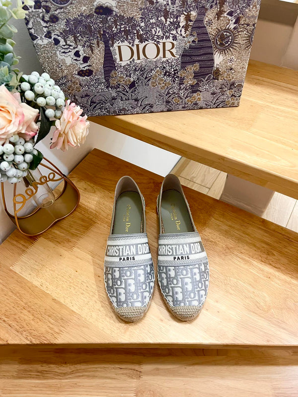 CD Granville Espadrille Grey Beige Oblique Jacquard Fabric And Calfskin