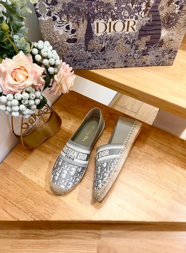 CD Granville Espadrille Grey Beige Oblique Jacquard Fabric And Calfskin