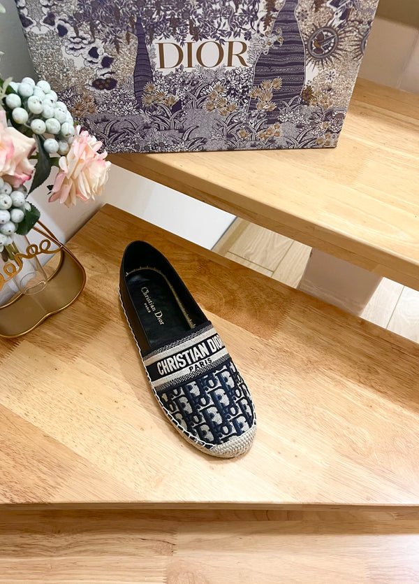 CD Granville Espadrille Charcoal Blue Black Oblique Jacquard Fabric And Calfskin