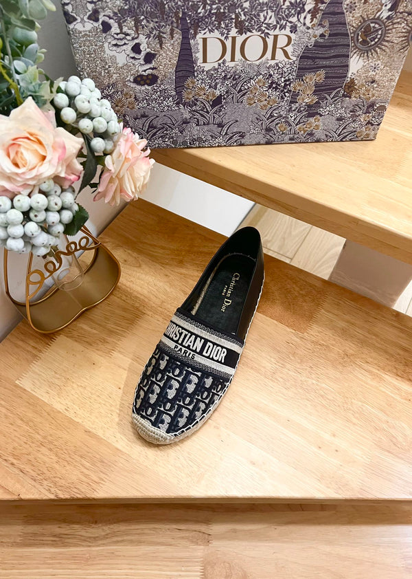 CD Granville Espadrille Charcoal Blue Black Oblique Jacquard Fabric And Calfskin