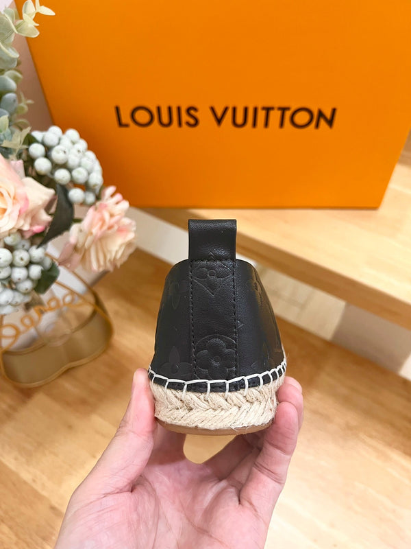 Espadrillas da pescatore in pelle di pecora nera con stampa LV 240629