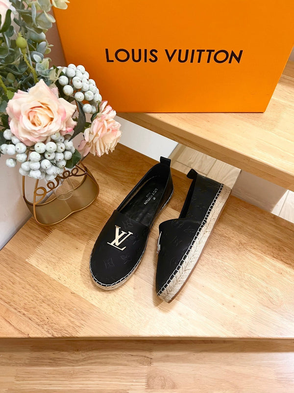 Espadrillas da pescatore in pelle di pecora nera con stampa LV 240629