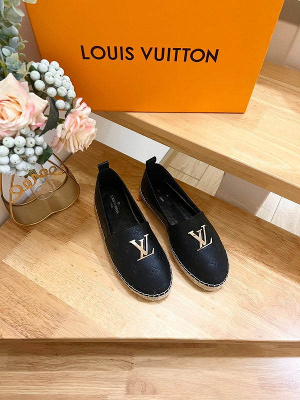 Espadrillas da pescatore in pelle di pecora nera con stampa LV 240629