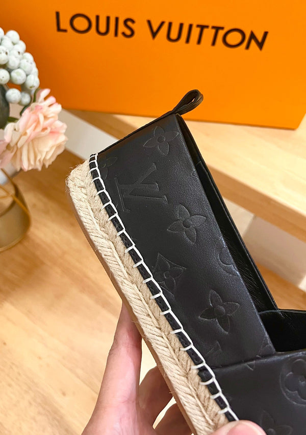 Espadrillas da pescatore in pelle di pecora nera con stampa LV 240629