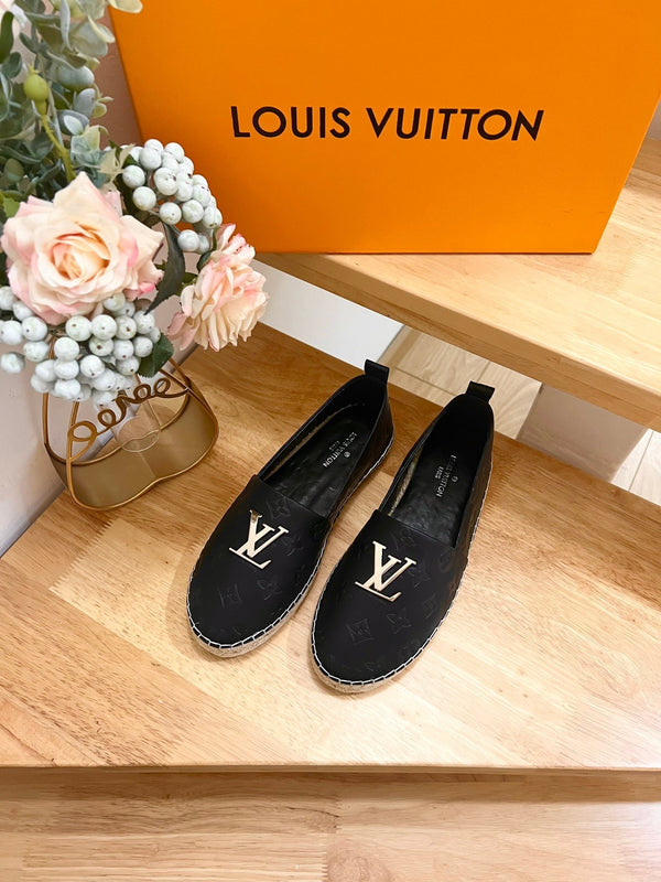 Espadrillas da pescatore in pelle di pecora nera con stampa LV 240629