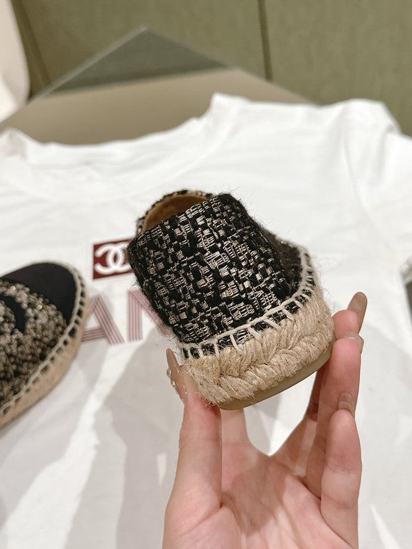 espadrilles black silver tweed black canvas