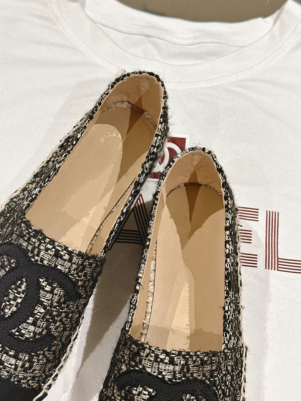 espadrilles black silver tweed black canvas