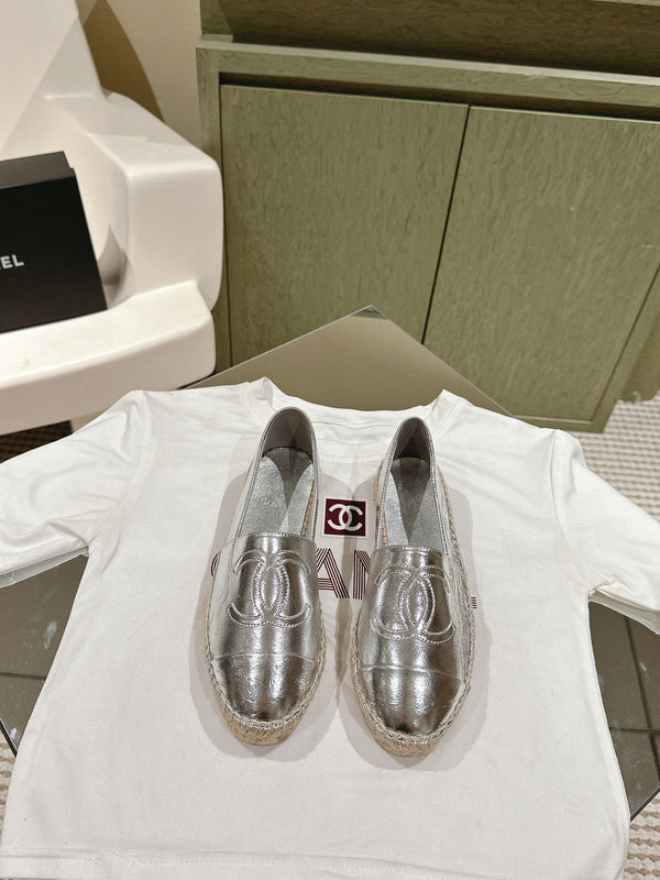 espadrillas in pelle di vitello metallizzata argento