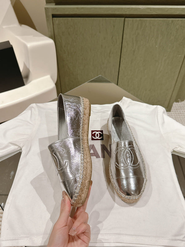 espadrillas in pelle di vitello metallizzata argento