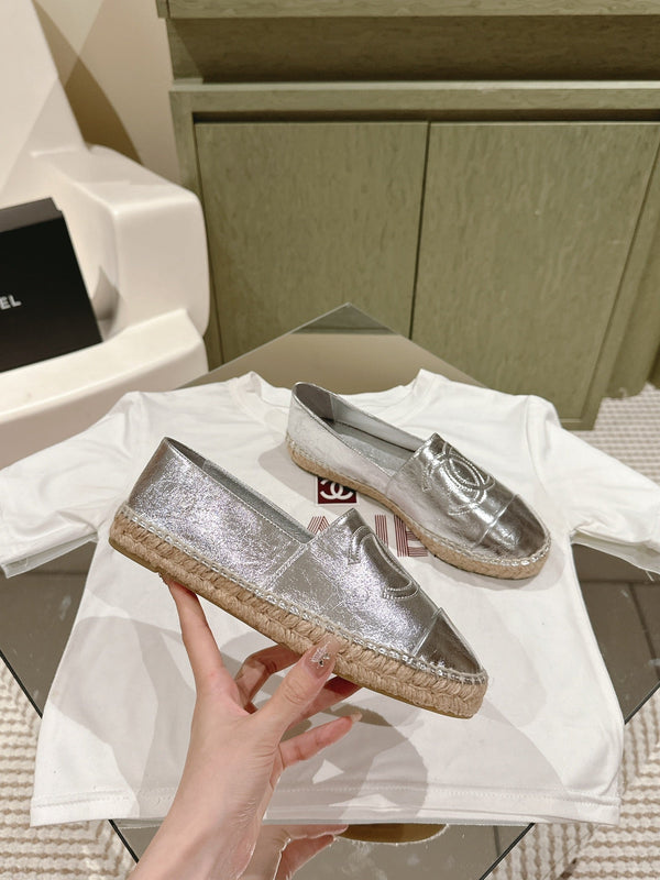 espadrillas in pelle di vitello metallizzata argento