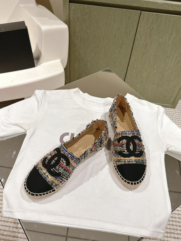 espadrillas in tela nera tweed multicolore