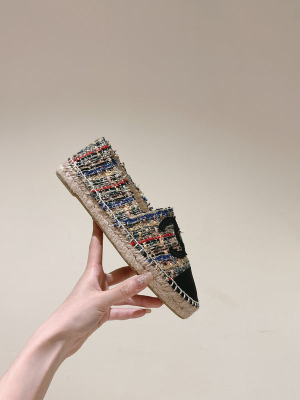 espadrillas in tela nera tweed multicolore