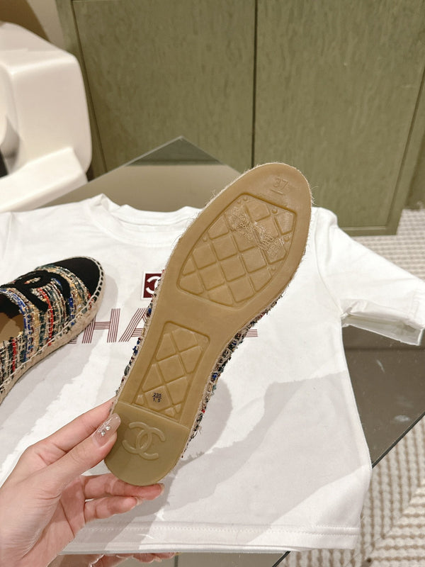 espadrillas in tela nera tweed multicolore