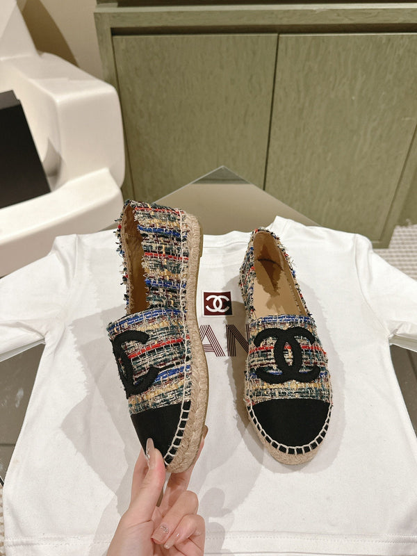 espadrillas in tela nera tweed multicolore
