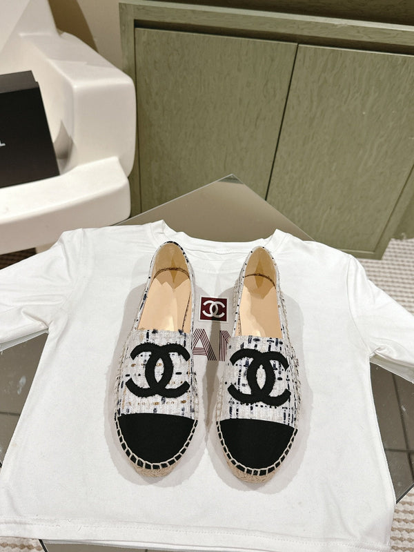 espadrilles white black tweed canvas
