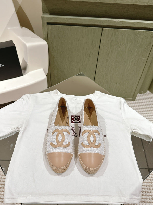 espadrillas in tweed grigio beige in pelle di vitello