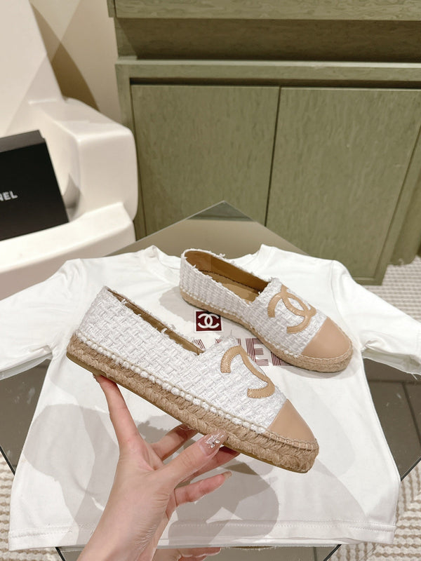 espadrillas in tweed grigio beige in pelle di vitello