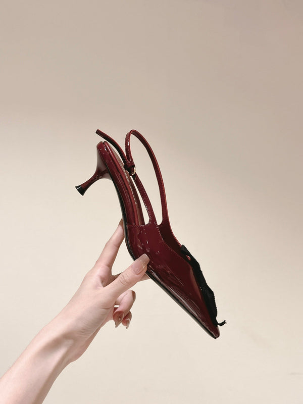 Miu x Balanc Small Bow Buckle SlingBack 45mm Burgundy Patent Leather 445863