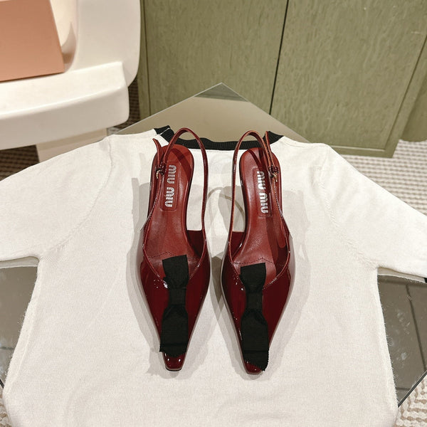Miu x Balanc Small Bow Buckle SlingBack 45mm Burgundy Patent Leather 445863