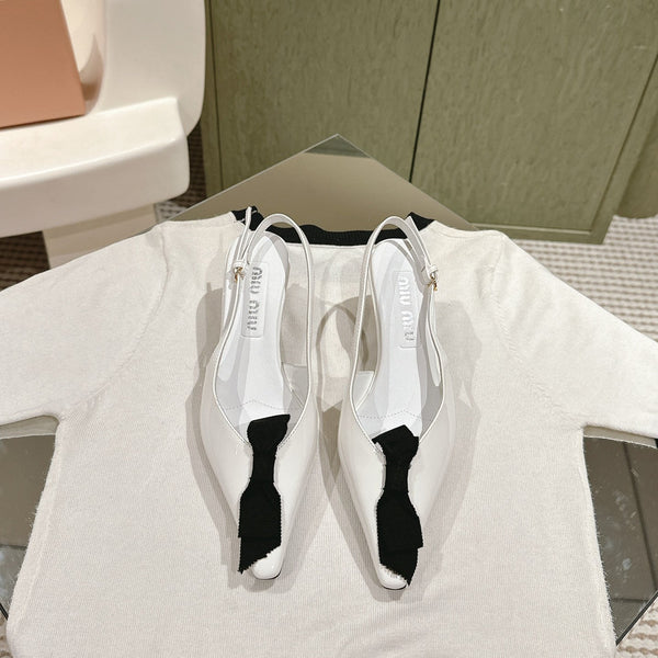 Miu x Balanc Small Bow Buckle SlingBack 45mm White Patent Leather 445864