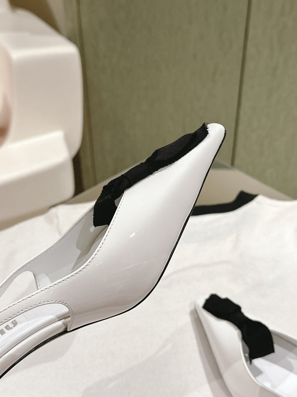 Miu x Balanc Small Bow Buckle SlingBack 45mm White Patent Leather 445864