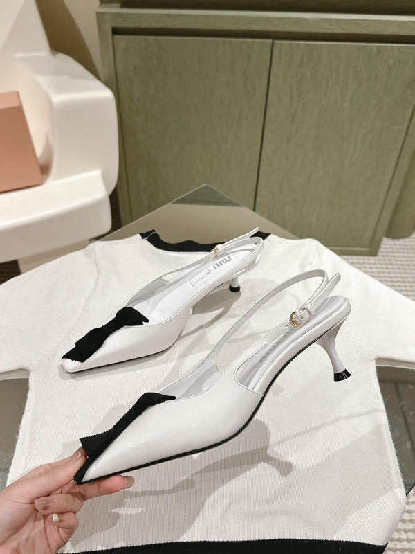 Miu x Balanc Small Bow Buckle SlingBack 45mm White Patent Leather 445864