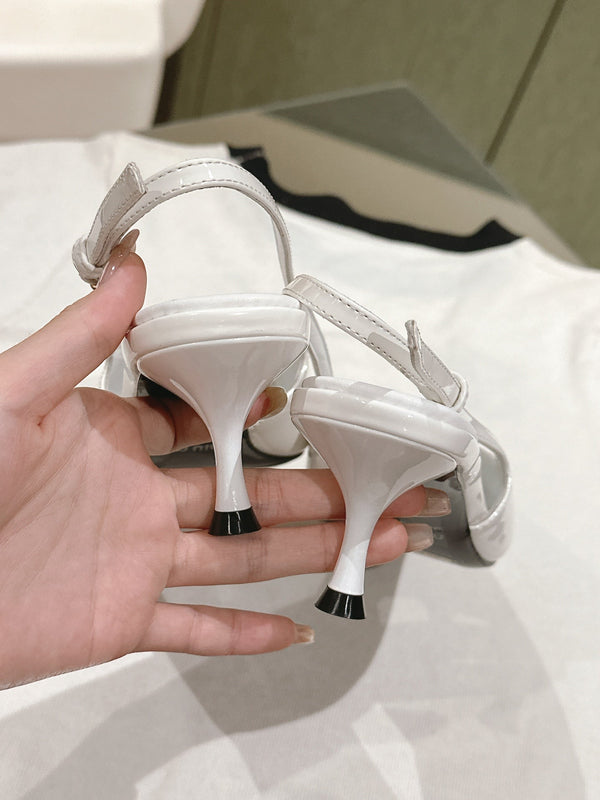Miu x Balanc Small Bow Buckle SlingBack 45mm White Patent Leather 445864